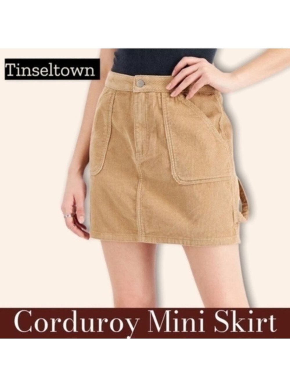 TINSELTOWN JR’s Tan Color 100% Cotton Corduroy w/Pockets Mini Skirt in Tan/XL